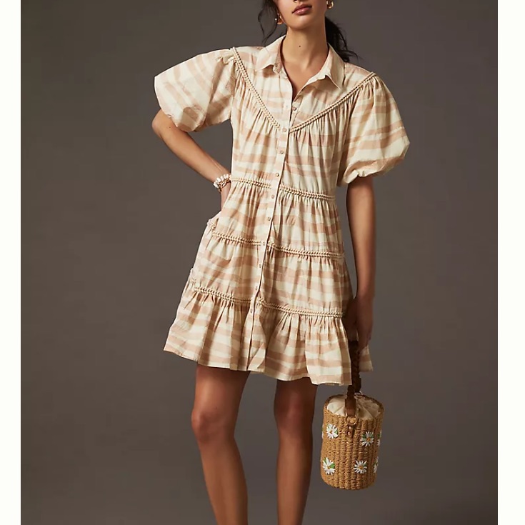 New: Anthropologie Let Me Be Embroidered Tiered Mini Dress. Size Medium